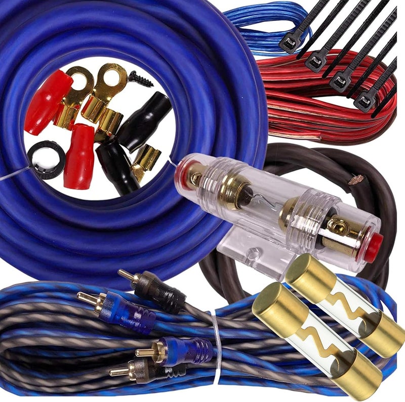 Gravity Complete 2600W 4 Gauge Amp Kit Amplifier Install Flexible Wiring Complete 4 Ga Installation Cables for Installer and DIY Hobbyist - Blue - Image 1